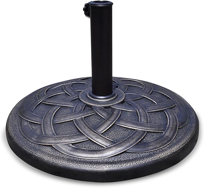 Tangkula 43 lbs Heavy Duty Resin Umbrella Base, Round Parasol Holder with Adjustable Knob for Φ1.5-Φ1.9 Pole, with Beautiful Decorative Pattern, Easy Setup
