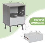 JAXPETY Nightstands Set of 2, Night Stand with Drawer and Open Storage Shelf, Bedside Tables with Solid Wood Legs, End Table, Side Table, for Bedroom(2-Pack, Grey)