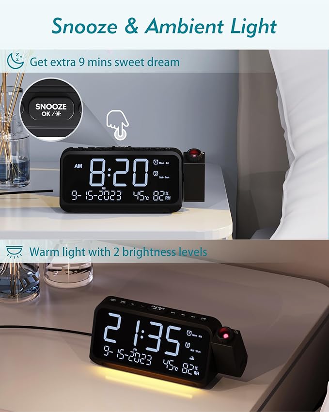 Roxicosly Projection Alarm Clock for Bedroom Ceiling, 118 dB Super Loud for Heavy Sleepers, Dual Alarm with Weekday/Weekend, Adjustable Volume, 6.7" Large Digital Dimmable Display, Easy to Read