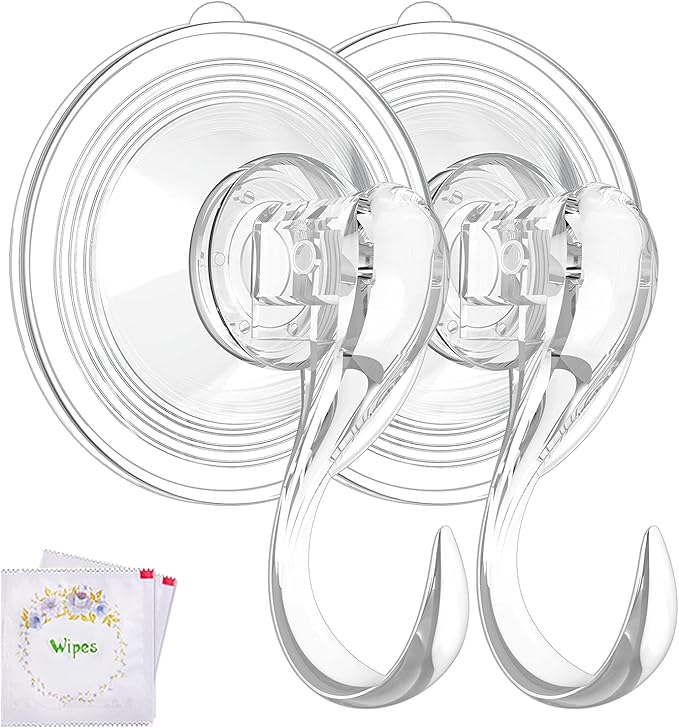 VIS'V Wreath Hanger, Large Suction Cup Wreath Hooks with Wipes, Heavy Duty, 22 LB Capacity, Removable and Reusable, Clear, 8 Pcs