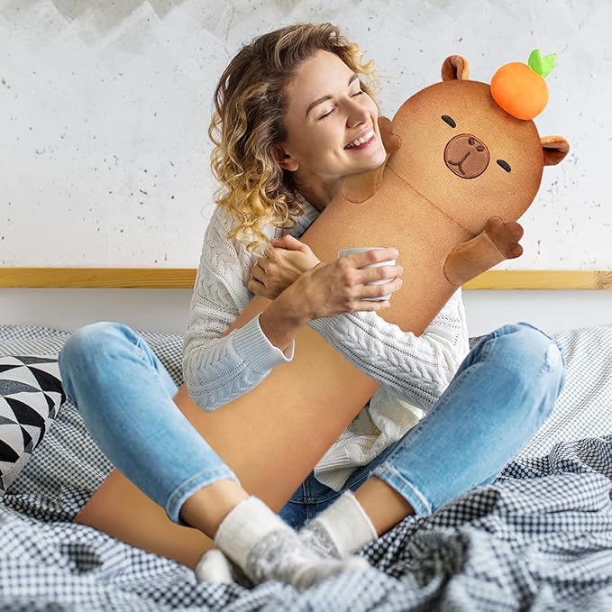 Mewaii Long Capybara Body Pillow Plush 5 Sizes, 120% Extra Filling Giant Plushness Kids Body Pillow, Kawaii Cute Capybara Capibara Stuffed Animals Plushies, Big Long Body Pillow Gift for Girls 20”
