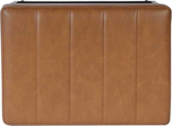 HomePop Theodore Channel Tufted Small Ottoman - Carmel Faux Leather