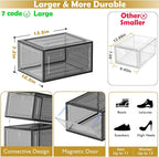 7 code Thicken & Sturdy Clear Shoe Storage Organizer with Magnetic Door, Stackable Boxes for Closet, Foldable Shoe Rack for Sneaker Boot Container, Plastic Shoe Cabinet Shoe Box 6 Pack, Black