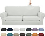 YEMYHOM Latest Checkered 3 Pieces Couch Covers for 2 Cushion Couch High Stretch Sofa Cover with 2 Extra Large Seat Cushion Covers Anti Slip Elastic Slipcovers (Ivory), 71"-91"(2 Cushions)