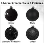 Black Set of XL (4.0") 4PCS Christmas Balls - Christmas Tree Decoration Ornaments Shatterproof Hanging Balls for New Year Easter Valentine Holiday Decorations