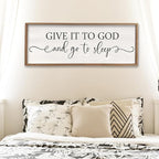Surfapans Give It To God And Go To Sleep Sign Wall Decor 32"x12" ofr Master Bedroom Guest Room Wood Rustic Framed Wall Art Sign (Wood White)