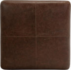 Poly & BARK Sequoia Ottoman – 35” Square Pouf with Feather-Down Topper – Full-Grain Leather Upholstered Pouf Ottoman for Living Room – Vintage Italian Leather in Chocolate Brown