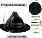 Ceramic Palo Santo Holder Burner,Incense Cone Holder,Mini Chiminea for Palo Santo Sticks and Sage Burner,with Handmade Heat Insulated Mat,Dust Brush,Metal Tweezer. (Black Volcano)