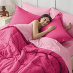 JOLLYVOGUE King Comforter Set, Ultra-Soft Bed in a Bag King Size 7 Pieces, Oeko-TEX Certified Bedding Set with Down Alternative Comforter, Sheets, Pillowcases & Shams, Hot Pink & Baby Pink