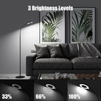 JKSWT LED Floor Lamp, 3 Brightness Levels Eye-Caring Dimmable Standing Reading Lamp 4000K Colors temperatures with Adjustable for Living Room Bedroom Reading - Black
