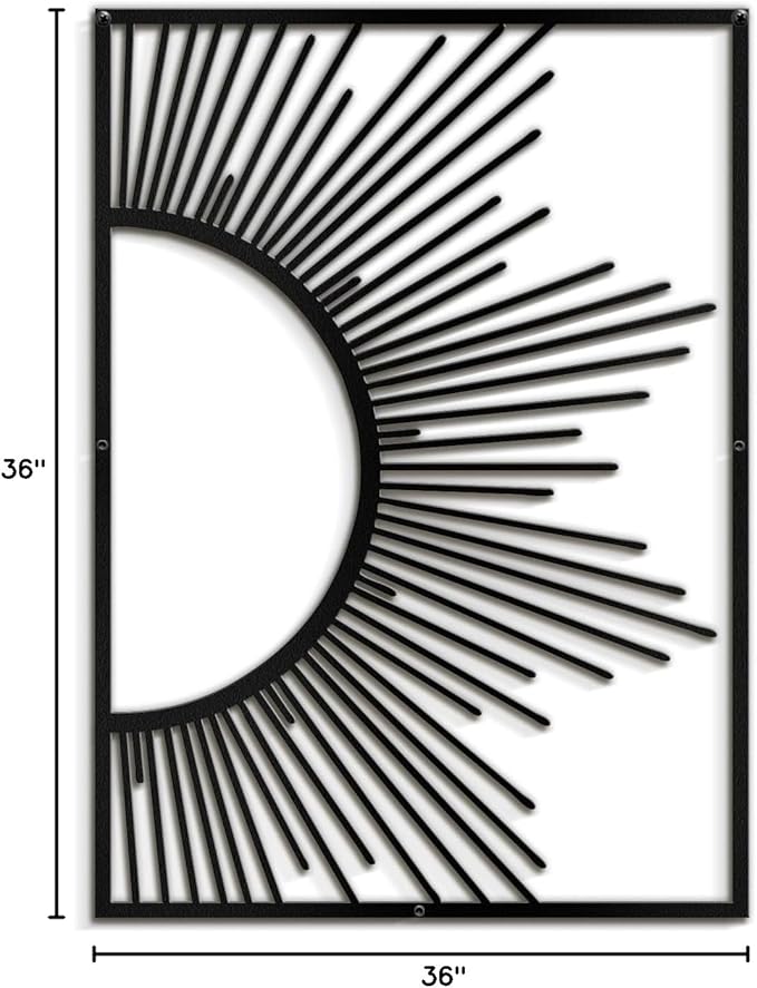 SIGNLEADER Metal Wall Art Decor Shining Sun Minimalist Modern Abstract Wall Sculpture Hangings Home Decoration for Living Room, Bedroom, Bathroom, Kitchen, Outdoor - 36" Black