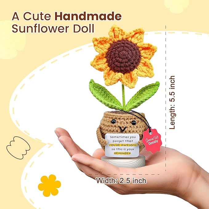 Gossby Inspirational Gift for Women - Handmade Positive Sunflower Crochet - Sometimes You Forget You're Awesome - Christmas, Birthday, Appreciation Thank You Gift for Coworker, Sister Friend, Teacher