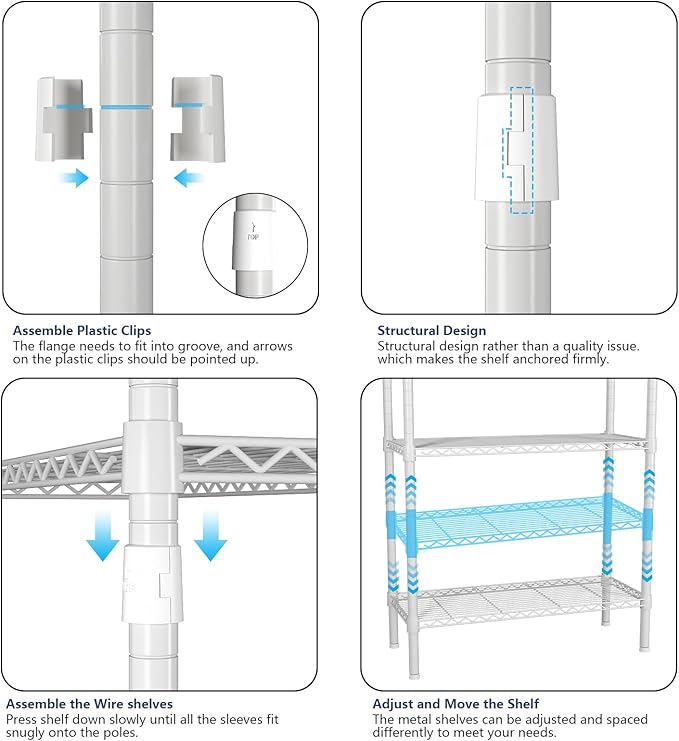 Clothes Rack, Heavy Duty Clothes Rack, Large Wire Closet Garment Rack, Freestanding Expandable Metal Clothing Rack with 4 Hanging Rods, 6 Shelves, and 4 Hangers for Hanging Clothes, White