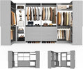 Aheaplus Closet System with 6 Drawers, 6 Hanging Rods & Corner Tower, Corner Closet System with Hanging,112.5" U-Shaped Walk-In Wardrobe Organizer, 2000+ lbs Capacity, Set of 4, Grey