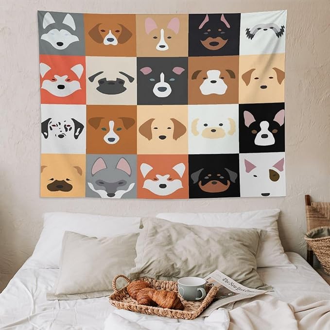 VUMIVI Dog Tapestry Funny Cartoon Pet Patterns Colorful Illustrations Square Animals Tapestry Wall Hanging for Living Room Bedroom Dorm Classroom Aesthetic Decor W80xL60in