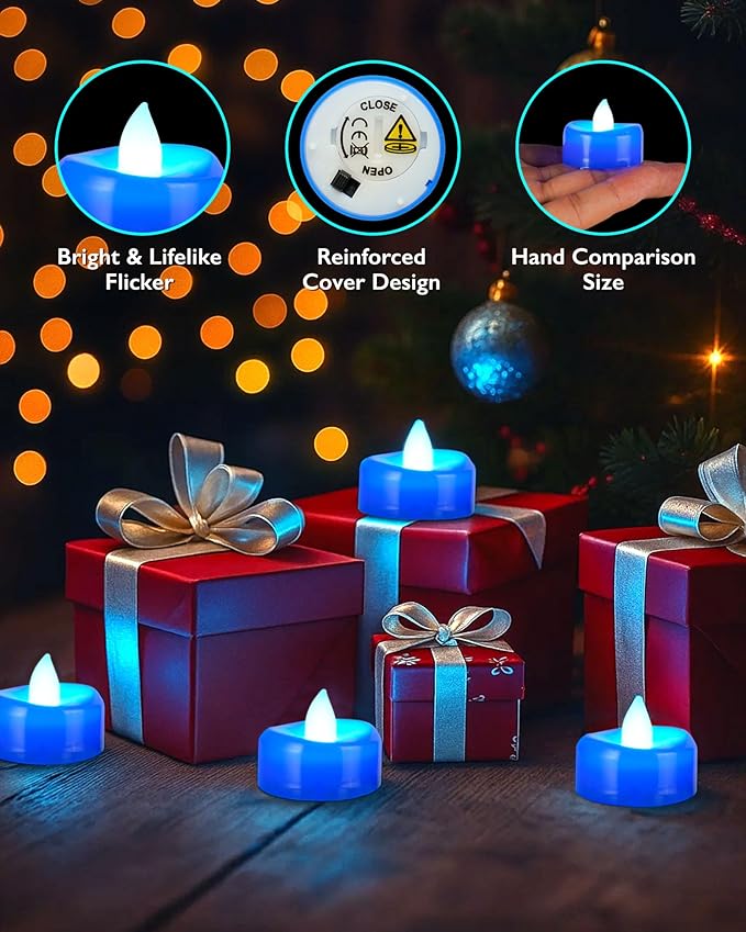 BEICHI Flameless Candles, Tea Lights Battery Operated, No Flickering Votive Candles LED Tea Lights for Halloween Christmas Wedding Home Decor (24 Pack, Blue)