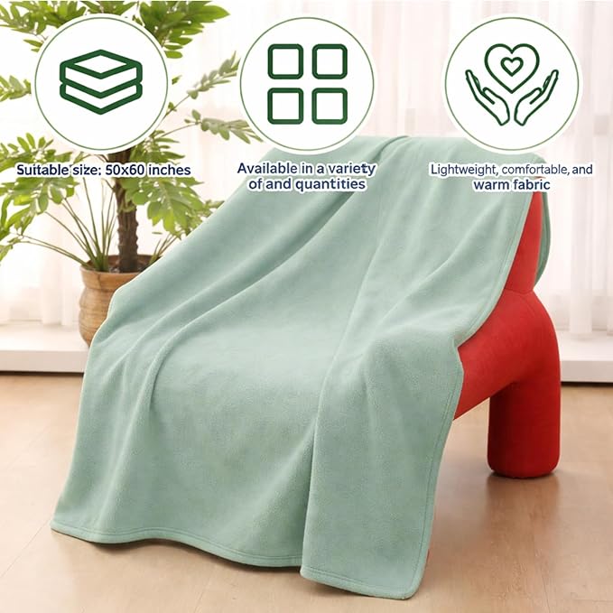 Newwiee 12 Pcs Fleece Throw Blankets Bulk 50'' x 60'' Oeko-tex Standard 100 Certified Spring Outdoor Wedding Guest Blankets Lightweight for Sleepover Donation Lap Pet Sofa Home (Mint Green)