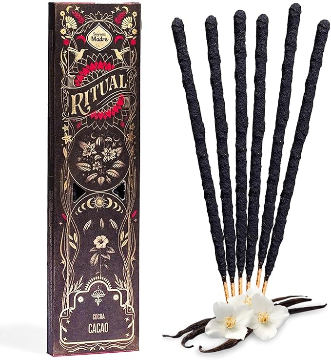 Ritual - Cocoa Incense Sticks, Centering and Calming Aroma, 6 Sticks, 9 Inches Each, Natural Incense with Aromatic Concentrated Oil, Charcoal, Natural Binder & Salt - 1 Hour Burn Time