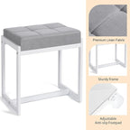 Vanity Stool, Vanity Chair Stools for Makeup Room, Square Linen Makeup Stool for Vanity, Modern Padded Small Ottomans Foot Rest for Bedroom Living Room, Grey & White