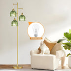 Gold Floor Lamp for Living Room Bedroom,3 Lights Modern Floor Lamps with Unique Green Glass Shades,68IN Mid Century Tall Standing Lamp,Vintage Tree Floor Lamp for Corner Office Reading Bulb Included