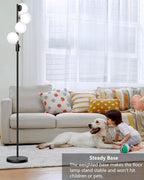 Lightdot 64IN Dimmable (Brightness Adjustable) Globe Floor Lamp, Black Standing Lamps with 4PCS 3000K Bulbs Included, Mid Century Modern Floor Lamp for Living Room/Sofa Beside/Corner Decor
