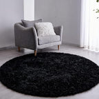FJZFING Black Round Rug Ultra-Soft Plush Modern 5x5 Circle Area Rug for Kid's Bedroom, Fluffy Shag Circular Rug for Nursery Room, Non-Slip Home Decor Cute Black Carpet for Teen's Room