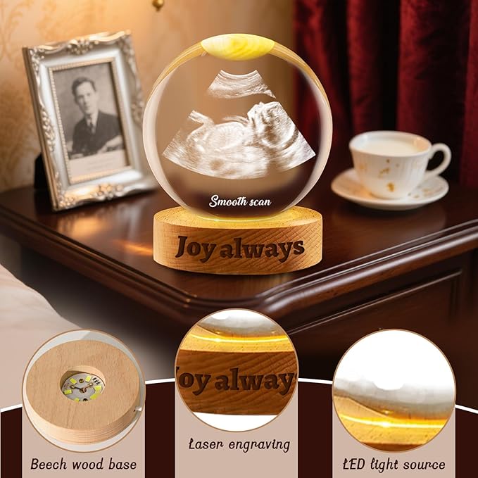 Custom Ultrasound Crystal Ball withText Photo Personalized Ultrasound Picture Frames with Light Holder Engraved Crystal Ball Gift for Expecting Parents