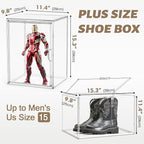 2 Pcs XX-Large Acrylic Shoe Display Case, 15.3'' x 9.8'' x 11.4'' Boot Boxes for Tall Boots Size 15 Sneaker Case Super Large Storage Boxes for Boots, Handbag, Collectibles, Books, Cosmetic