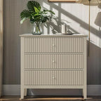 Large Beige 3 Drawer Dresser, Painted 30 Inch Tall Wood Nightstand with Storage, Wide Modern Chest of Drawers with Ball Bearing Slide for Bedroom Hallway Living Room Entryway Office