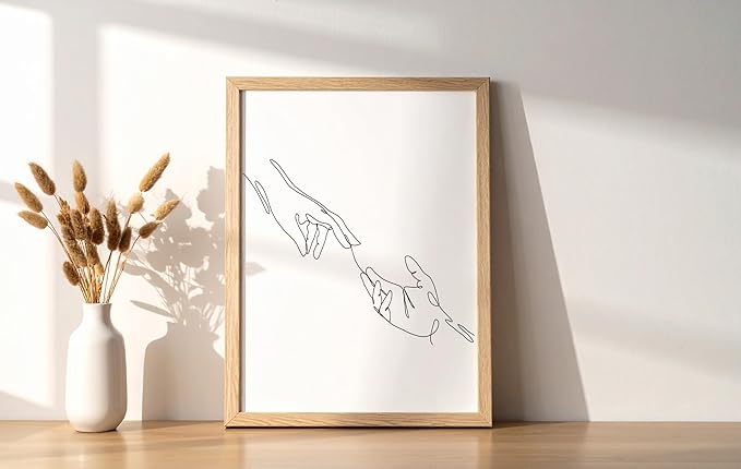 Y2K BOO Minimalist Reaching Hands UNFRAMED Wall Art Continuous Line Drawing Connection Symbol 8x10 Inch Heavyweight Paper Modern Studio Home Decor