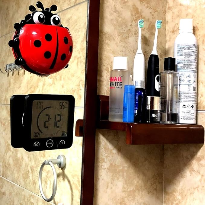 Waterproof Hanging Wall Clock Shower Timer, Large Digital Bathroom Alarm Clock for Kids, Big Visual Kitchen Cooking Countdown Timer, Bath Temperature Humidity Meter Mirror Suction Cup Timer (Blue)