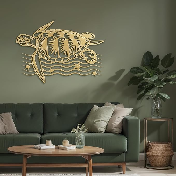 SIGNLEADER Metal Wall Art Decor Turtle Minimalist Modern Abstract Wall Sculpture Hangings Home Decoration for Living Room, Bedroom, Bathroom, Kitchen, Outdoor - 24" Gold
