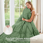 Sasttie Queen Comforter Set, 7-Piece Bed in a Bag, Pintuck Bedding Sets for All Season, Includes Comforter, Flat Sheet, Fitted Sheet, Pillowcases and Pillowshams, Green