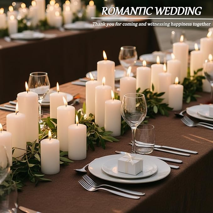 White Pillar Candles Bulk Set of 18，Hurricane Candles，3 Different Lengths 2 x 3/6/8 Inch (6 Each)，Dripless Unscented Smokeless，Gives You a Better Atmosphere When Organizing an Event Party.