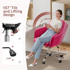 Warmiehomy Velvet Desk Chair for Home Office, Modern Adjustable Swivel Task Chair, Women Vanity Chairs with Arm Rest for Bedroom Dressing Room, Barbie Pink