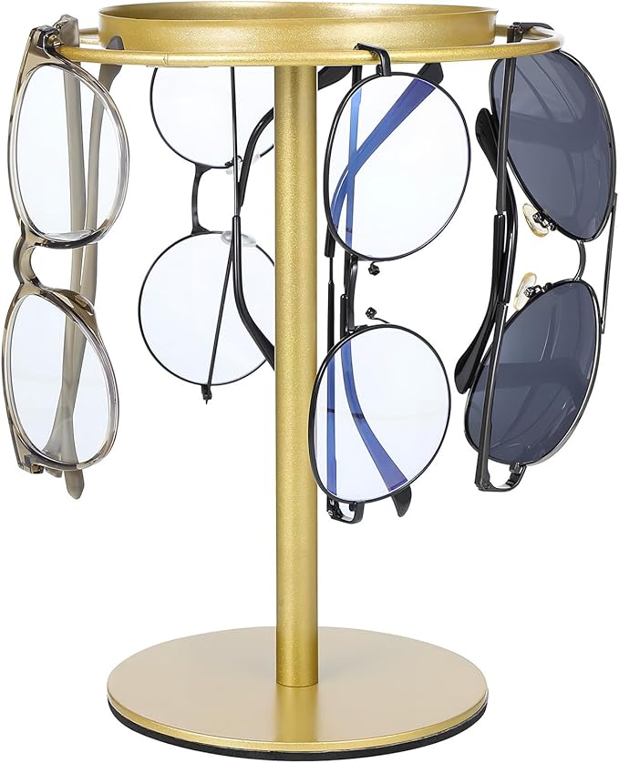 Luxshiny Sunglasses Organizer Display Rack with Storage Tray, Metal Eyeglass Holder Stand for Desk, Multiple Spectacles Storage for Home and Office Use