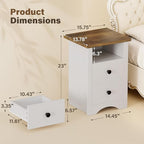 JUMMICO Farmhouse Nightstands, End Table with 2 Storage Drawers and Open Shelf, Rustic Bedside Table for Bedroom, Living Room(2, White)
