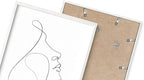 Minimalist Woman Profile Wall Art Upward Gaze Continuous Line Drawing Feminine Face 16x20 Inch Oak Wood White Framed Modern Aesthetic Print for Living Room