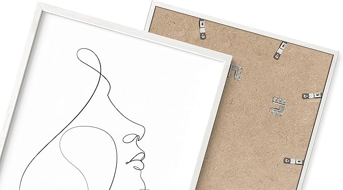 Minimalist Woman Profile Wall Art Upward Gaze Continuous Line Drawing Feminine Face 16x20 Inch Oak Wood White Framed Modern Aesthetic Print for Living Room