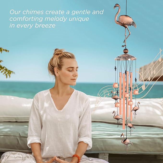JOBOSI Flamingo Wind Chimes, Gifts for Mom Women Grandma Friends Mother, Flamingo Room Garden Decor Patio Decorations, with S Hook Flamingo Gifts