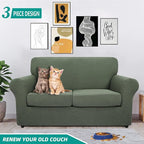 YEMYHOM Latest Checkered 3 Pieces Couch Covers for 2 Cushion Couch High Stretch Thickened Love Seat Sofa Cover for Dogs Pets Elastic Loveseat Slipcover Protector (Army Green), 55"-69"(2 Cushions)