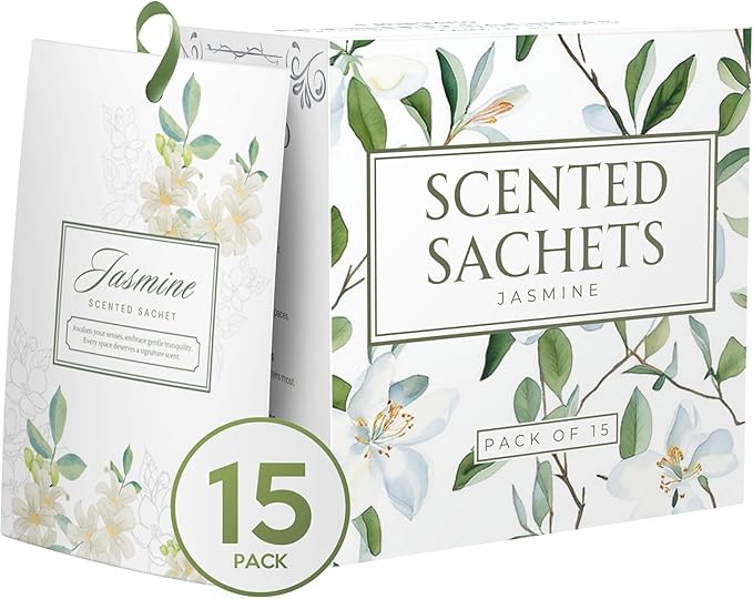 15 Pack Jasmine Sachets for Drawers and Closets, Scented Sachets for Drawers, Closet Freshener Sachet for Drawers to Refresh Any Space, Jasmine Sachet Bags, Scented Drawer Fresheners for Dresser