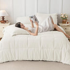 JOLLYVOGUE Full Comforter Set, Ultra-Soft Bed in a Bag Full Size 7 Pieces, Oeko-TEX Certified Bedding Set with Down Alternative Comforter, Sheets, Pillowcases & Shams, Ivory