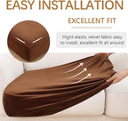 hyha Velvet Couch Cushion Covers, Stretch Chaise Lounge Sectional Couch Seat Covers L Shape for Sectional Sofa, Soft Sofa Cushion Slipcover Washable with Elastic Bottom(Chaise, Brown)