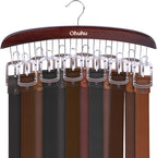 Belt Hanger Organizer for Closet: Ohuhu 12 Hooks Max 36 Belts Tie Rack Wooden Belt Holder for Storage 360 Degree Rotating Space Saver Organizer for Men Women Belt Tie Scarf Accessories-Walnut