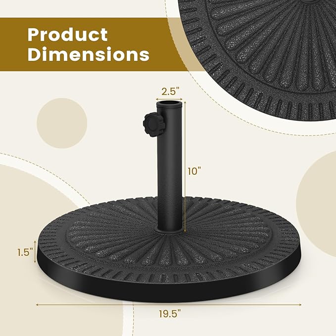 Tangkula 30lbs Umbrella Base, Heavy Duty Outdoor Umbrella Holder for Balcony, Backyard, Poolside, Market, Pole Freestanding, Classic Round Umbrella Standing with Removable Stem and Tightening Knob