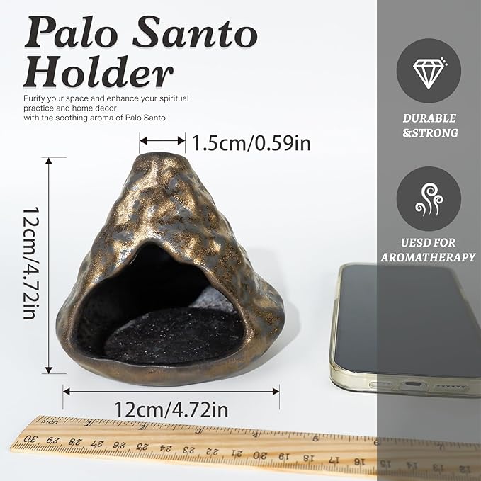 Black Gold Palo Santo Incense Burner-Unique Zongzi-Shaped Clay Smudge Bowl for Sage,Copal, and Stick Incense-Mini Chiminea for Zen Meditation,Yoga,Altar,Aromatherapy & Energy Cleansing Decor