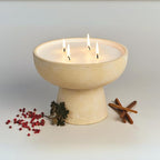 Blueme Romance Candle | Oakmoss & Sandalwood | 4 Wick - Refillable Wellness Candle with Essential Oils, Hand Finished & Poured Soy Wax Blend Ceramic Vessel, Natural Cotton Wicks | Large 24 oz