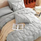 CozyLux Twin XL Comforter Set Light Grey, 5 Pieces Twin Extra Long Pintuck Bed in A Bag for College Dorm, Pinch Pleat Bedding Set with Comforter, Sheets, Pillowcase & Sham