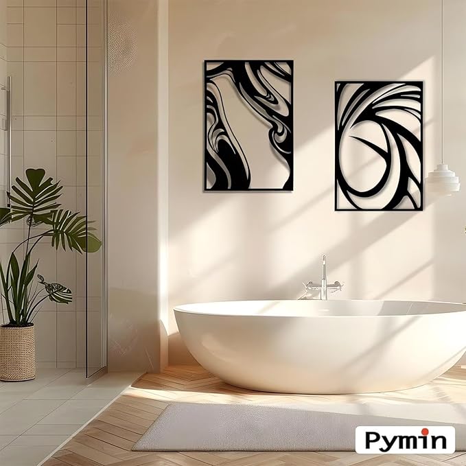 Pymin 4 Pack Modern Metal Abstract Wall Art, Minimalist Matte Black Single Line Art Décor, 3D Sculptures Textured Hanging Wall Home Decor and Shadow Effect Wall Decor for Living Room Bedroom, 16"x11"